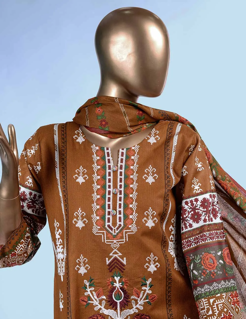 E2-5A - Dancing Motifs  |  Unstitched Printed & Embroidered Cambric Dress