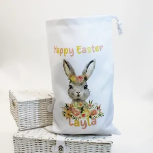 Easter Printed Personalised Sack - Pink & Yellow Bunny