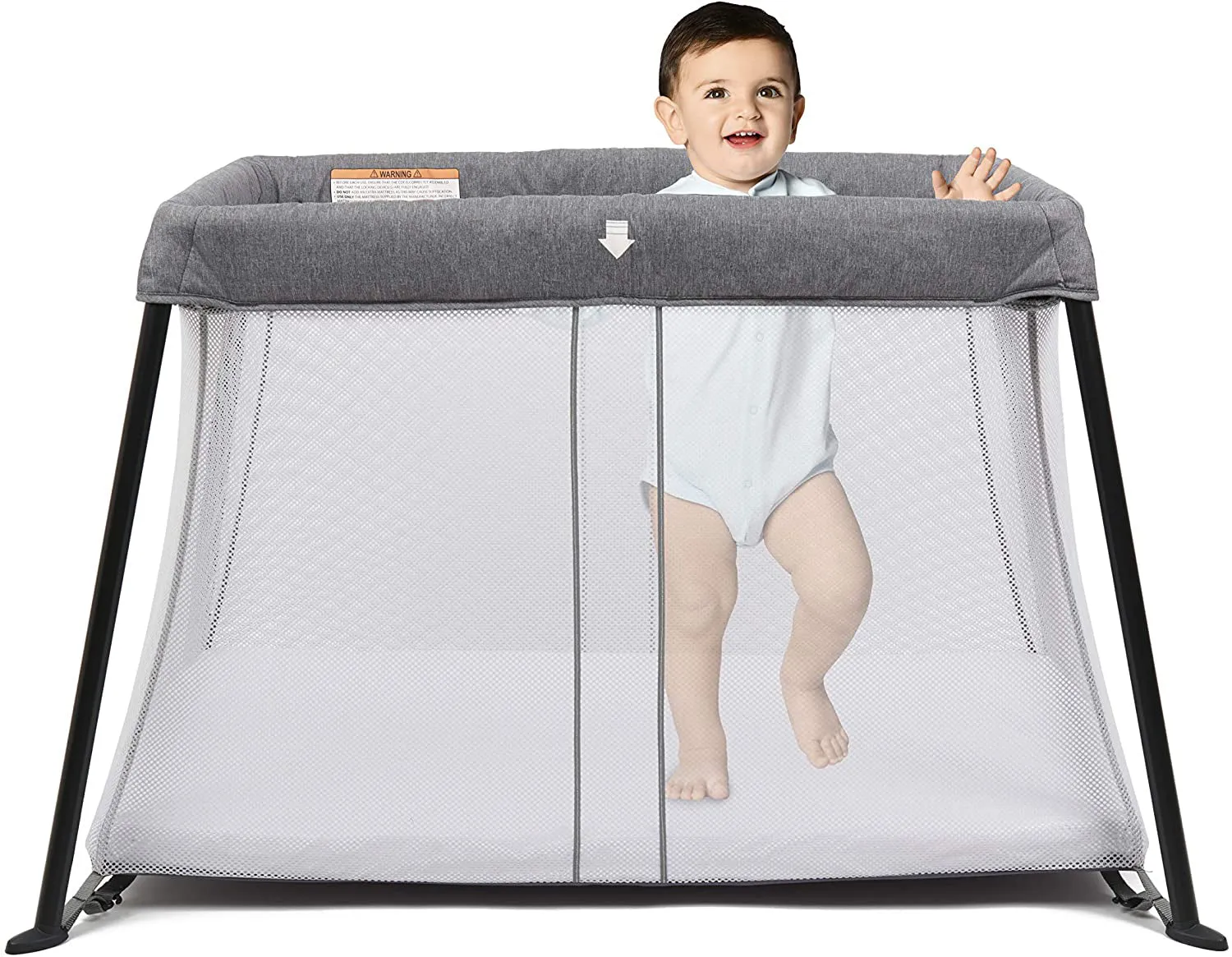 Easy Assembly 2-in-1 Lightweight Portable Baby Playpen & Travel Cot | Thick Mattress, Sheet & Carry Bag | Grey | 0-36m