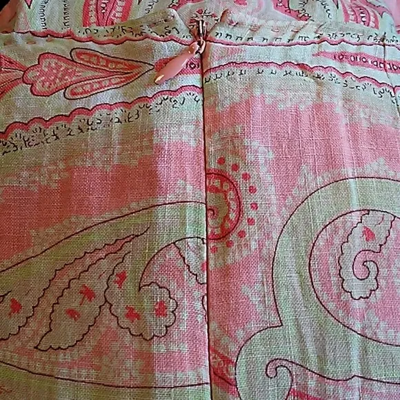 Elie Tahari Peach &amp; Cream Linen Print Skirt Size 4