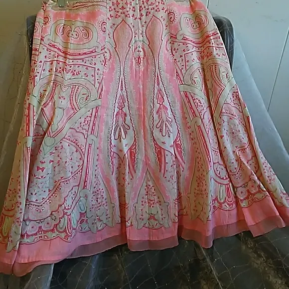 Elie Tahari Peach &amp; Cream Linen Print Skirt Size 4