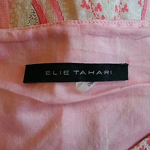 Elie Tahari Peach &amp; Cream Linen Print Skirt Size 4