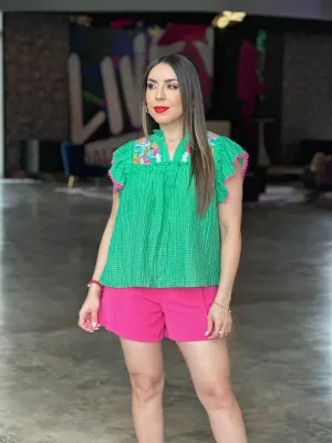 Embroidered Green Top