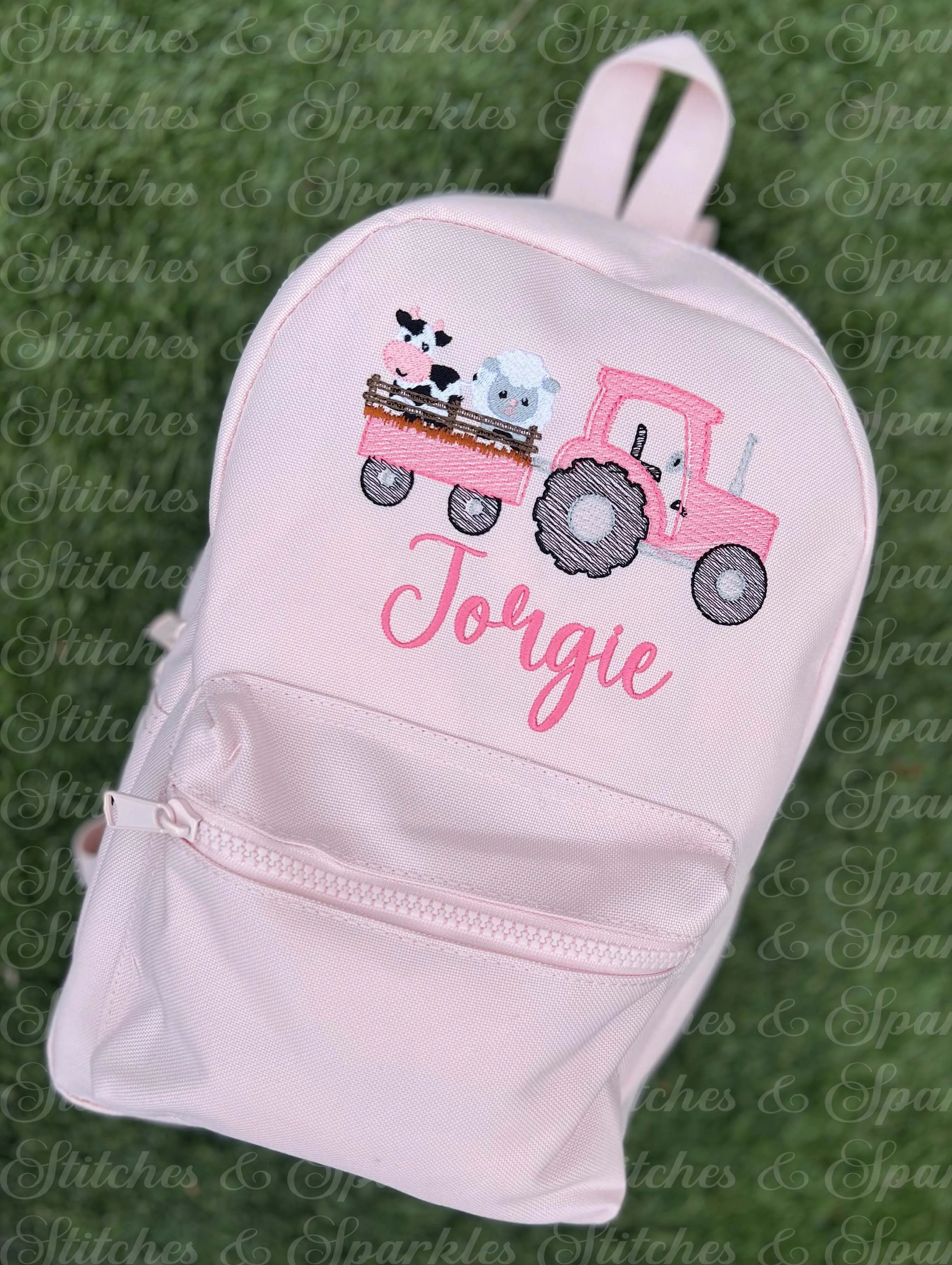 Embroidered Tractor and Farm Animals Backpack