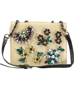 Essentiel Antwerp Beige Crystal Embellished Wicker Shoulder Bag