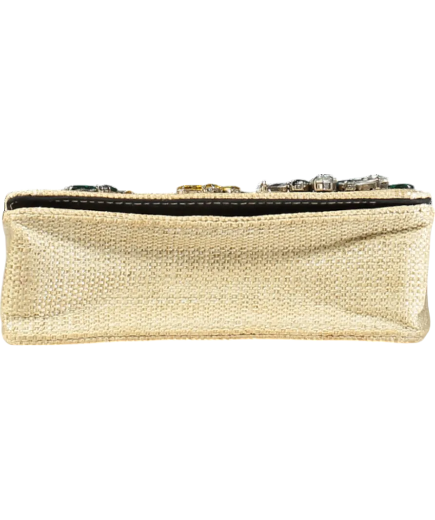 Essentiel Antwerp Beige Crystal Embellished Wicker Shoulder Bag