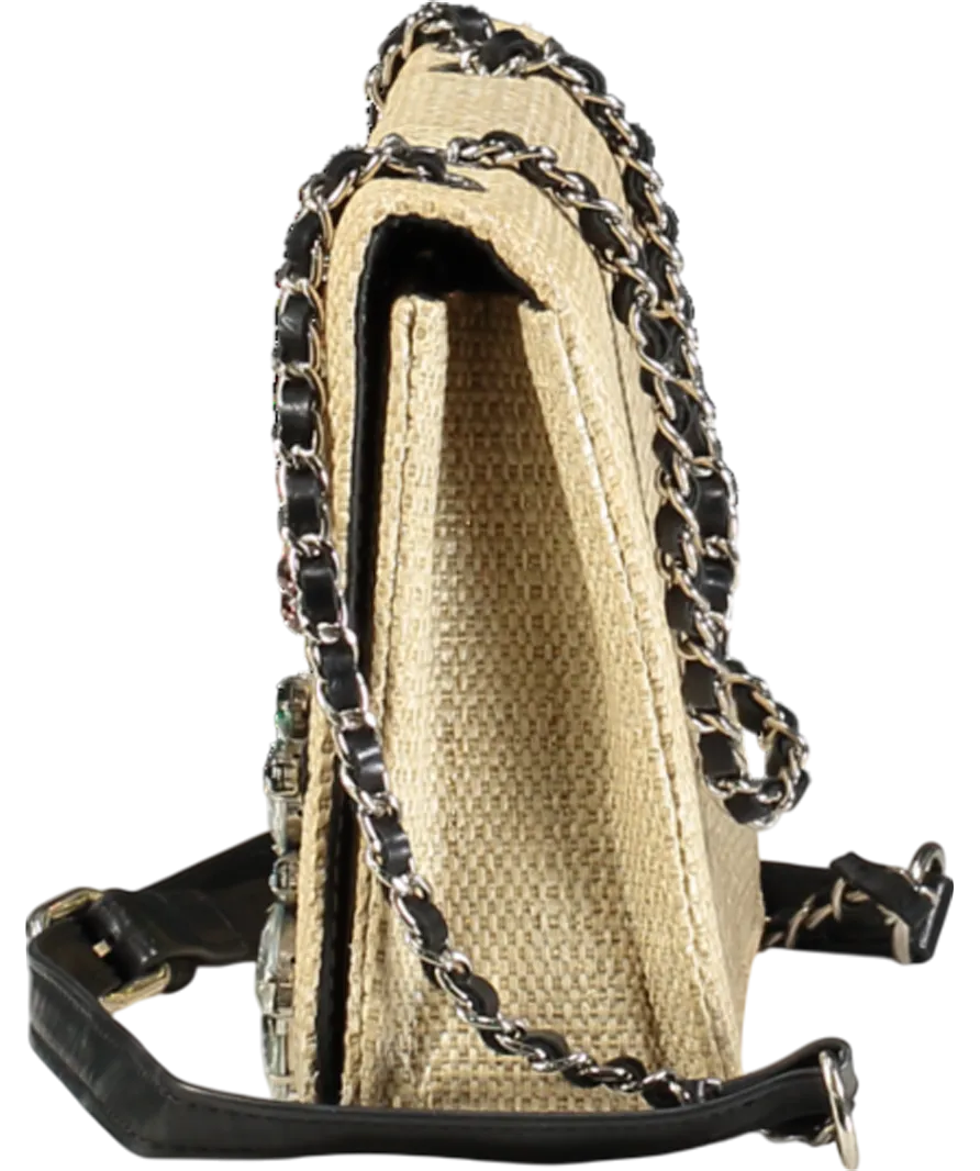 Essentiel Antwerp Beige Crystal Embellished Wicker Shoulder Bag