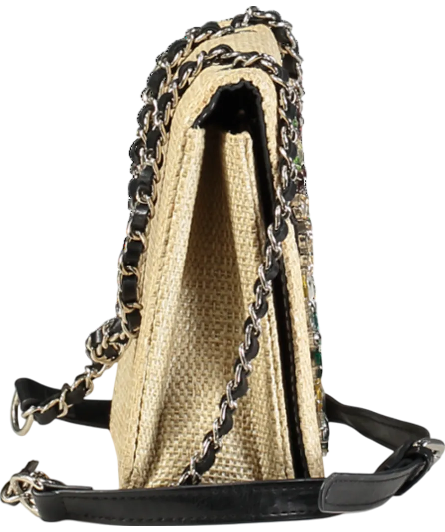 Essentiel Antwerp Beige Crystal Embellished Wicker Shoulder Bag