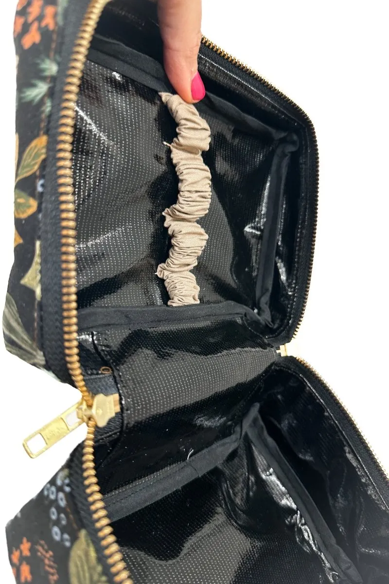 Evening Wildflower Canvas Mini Leak-proof Cube with Brush Loops