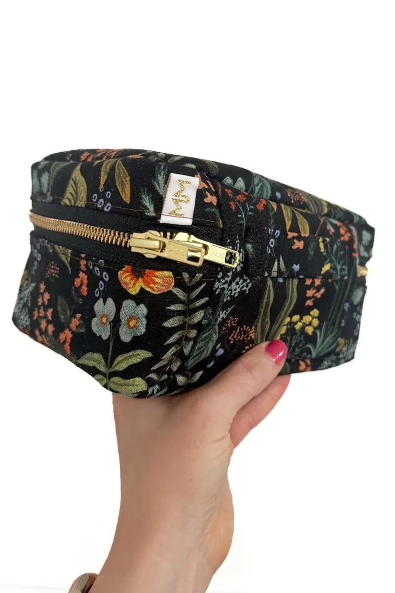 Evening Wildflower Canvas Mini Leak-proof Cube with Brush Loops