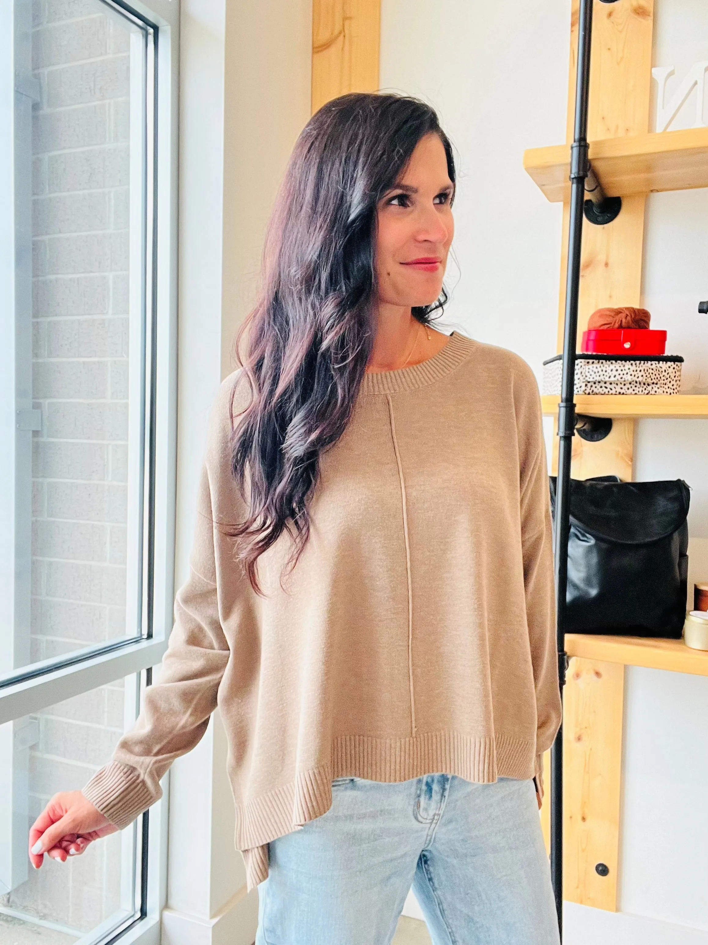 Extended Shoulder Sweater in Mocha