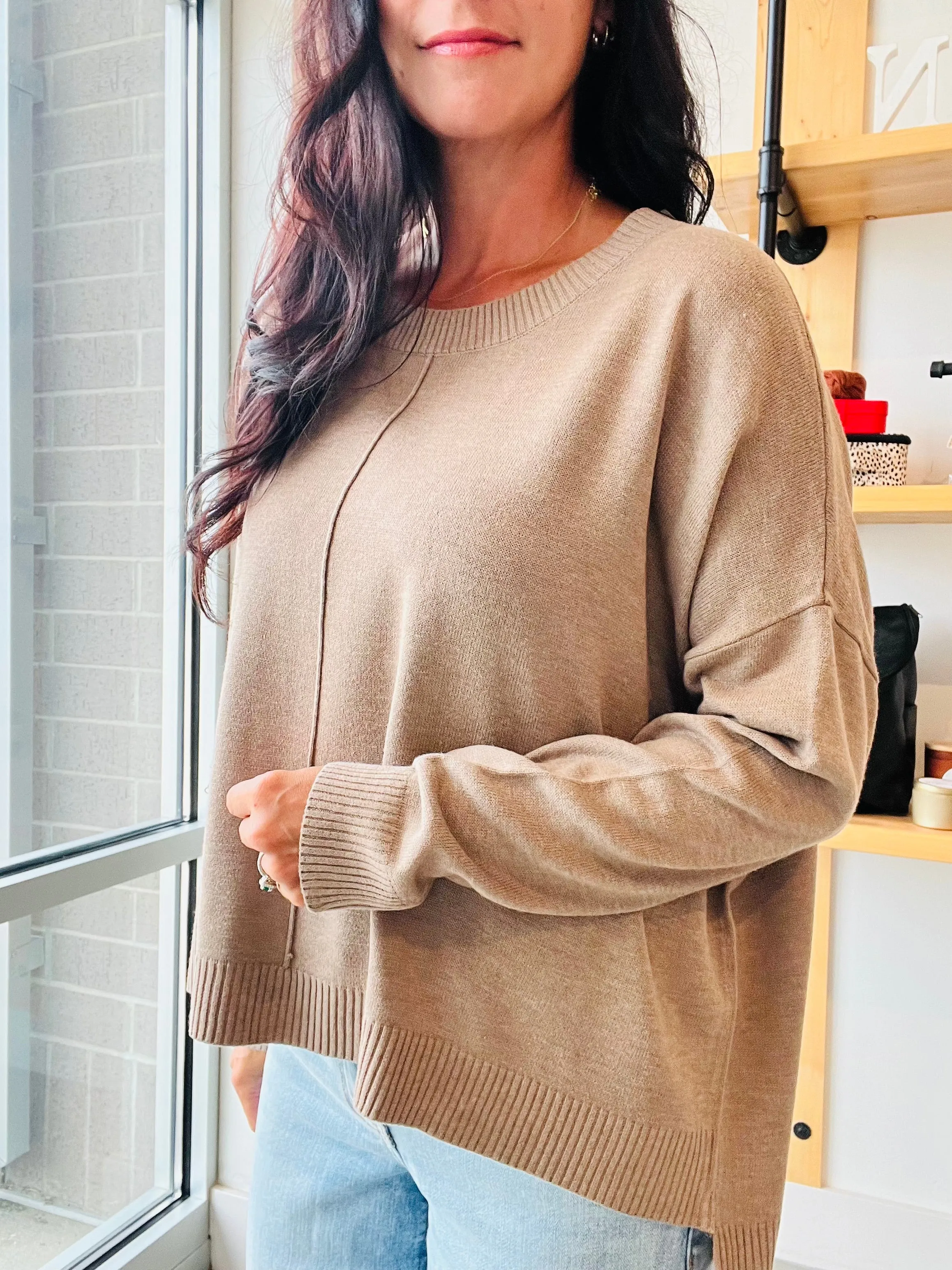 Extended Shoulder Sweater in Mocha