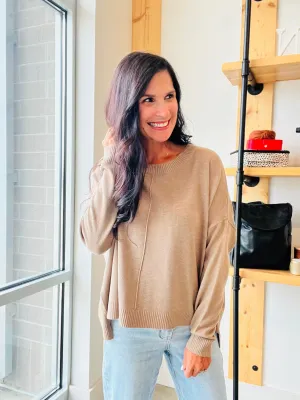 Extended Shoulder Sweater in Mocha
