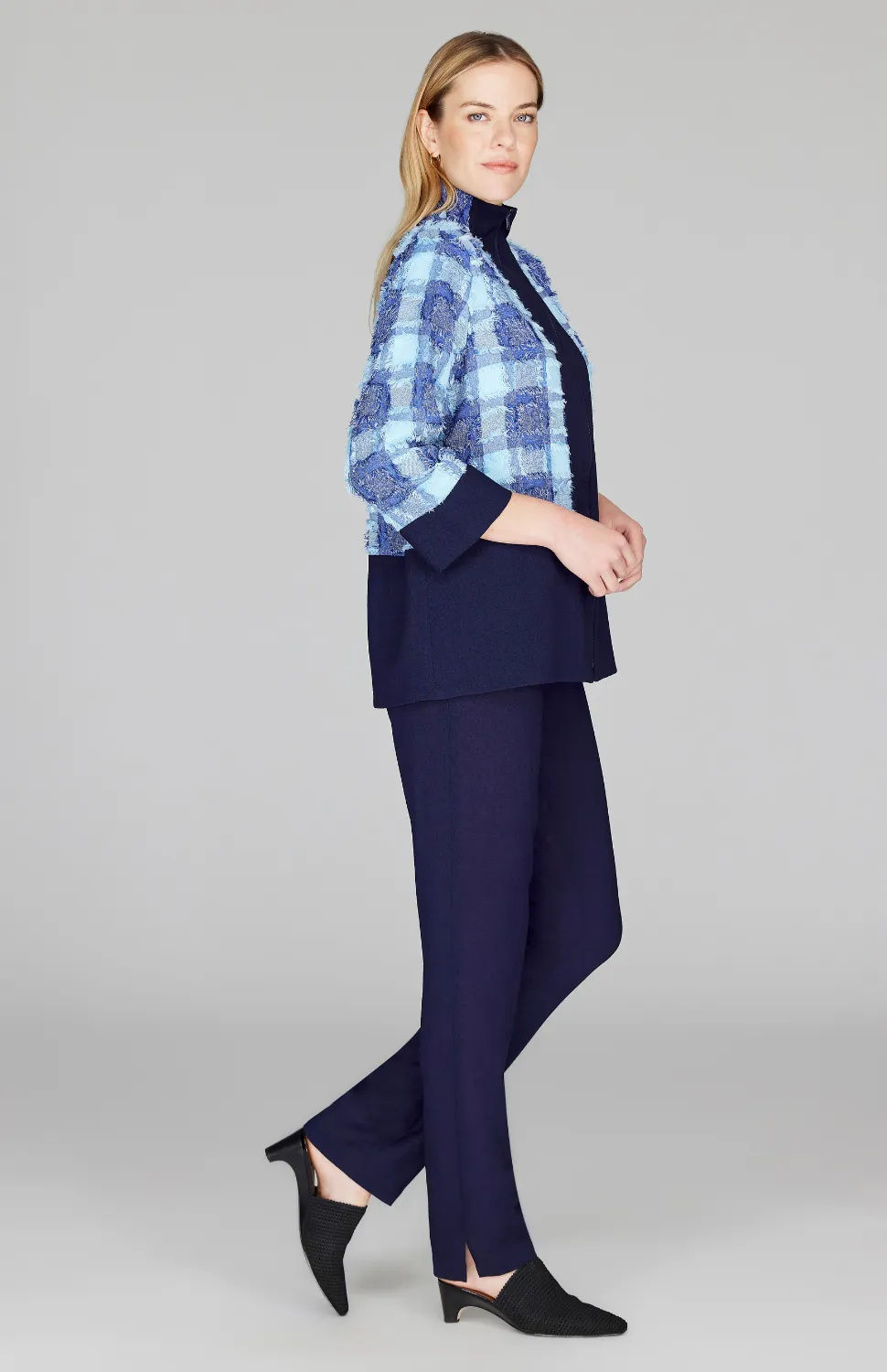 Eyelash Check High Neck Zip Jacket