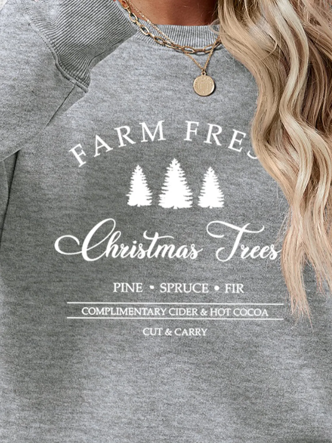 Farm Fresh Christmas Trees Round Neck Dropped Shoulder Sweatshirt