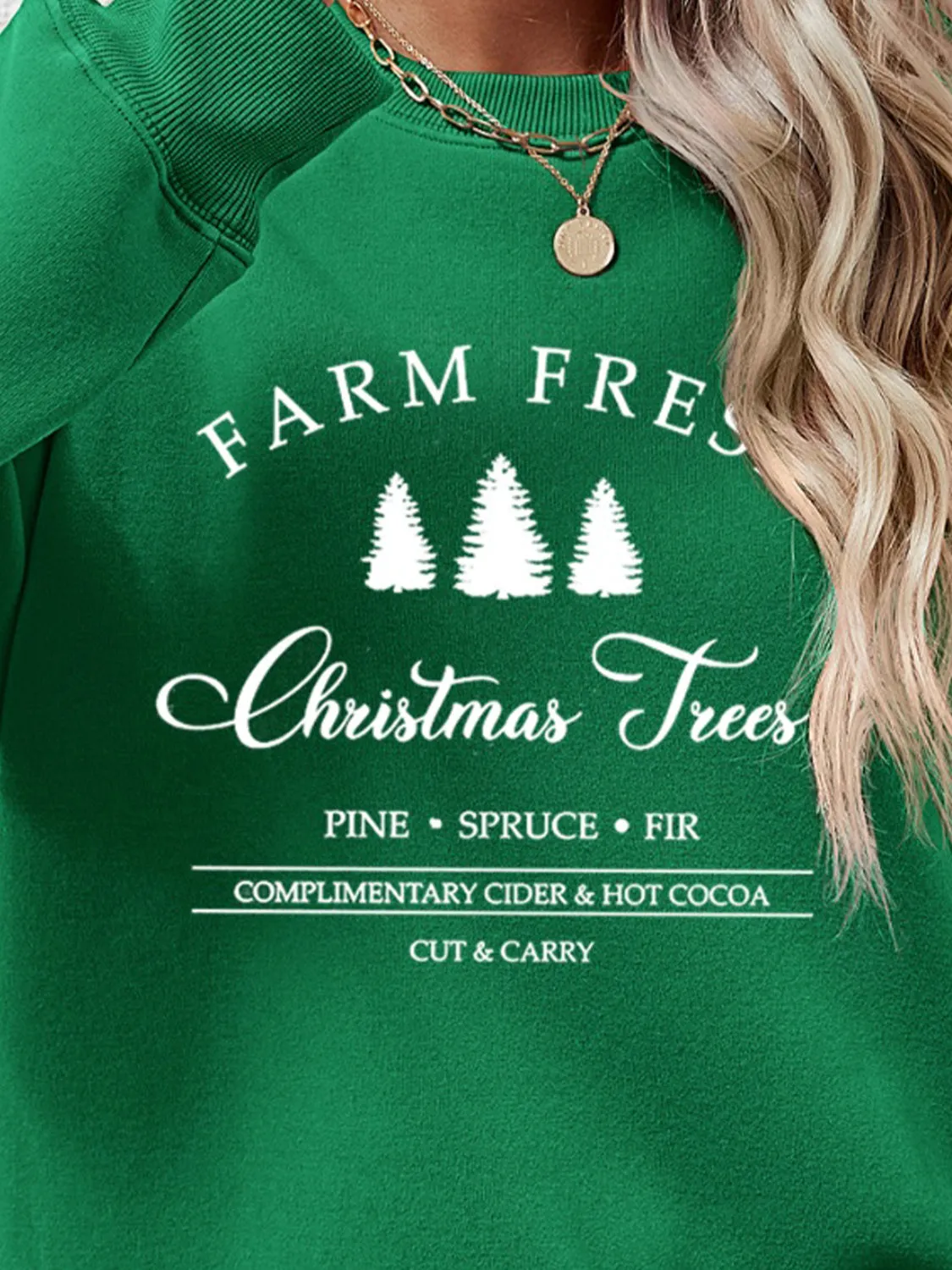 Farm Fresh Christmas Trees Round Neck Dropped Shoulder Sweatshirt