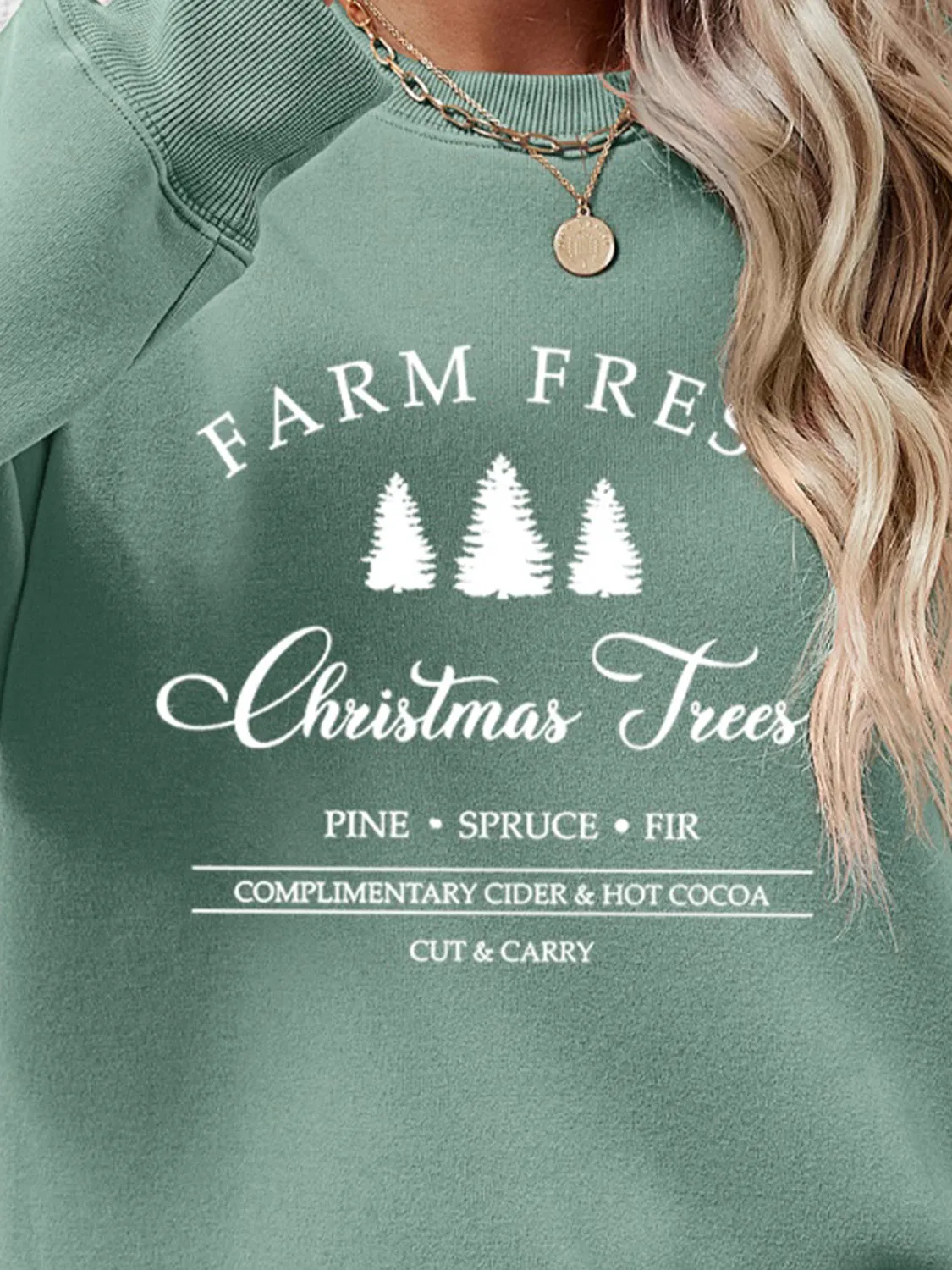 Farm Fresh Christmas Trees Round Neck Dropped Shoulder Sweatshirt