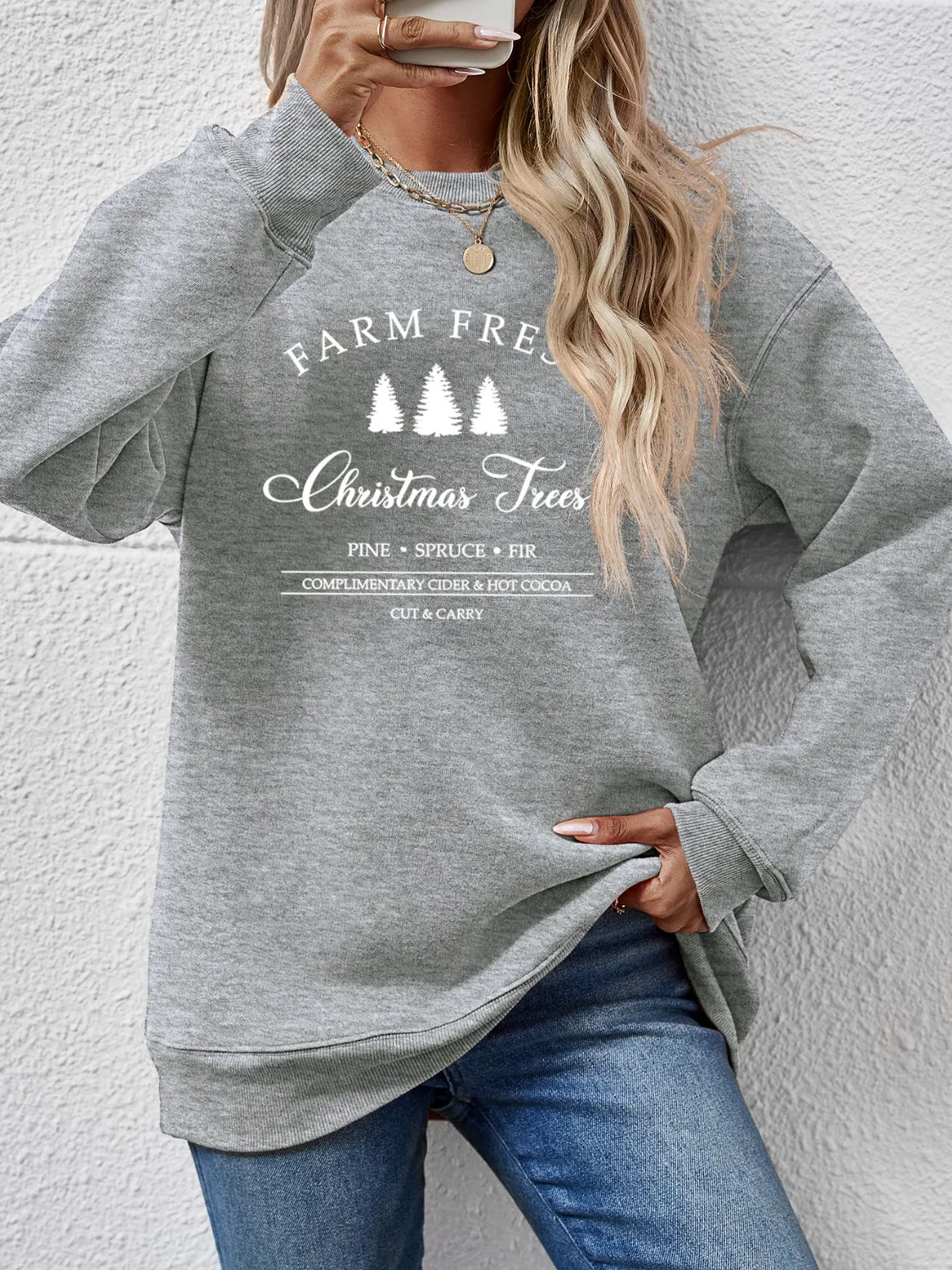 Farm Fresh Christmas Trees Round Neck Dropped Shoulder Sweatshirt