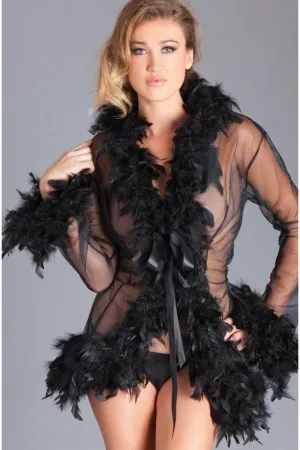 Feather Trimmed Sheer Robe