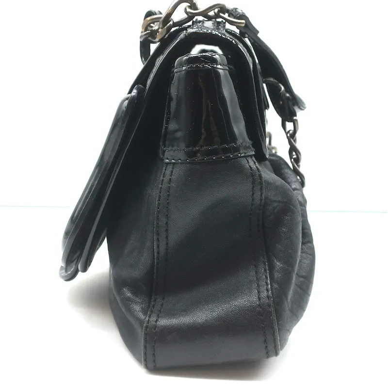 Fendi B Bag Black Patent-Trimmed Leather Chain Strap Small Shoulder Bag