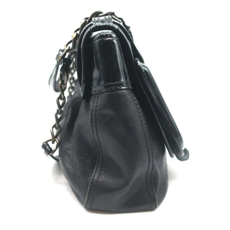 Fendi B Bag Black Patent-Trimmed Leather Chain Strap Small Shoulder Bag