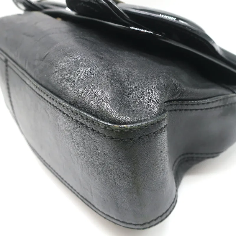 Fendi B Bag Black Patent-Trimmed Leather Chain Strap Small Shoulder Bag