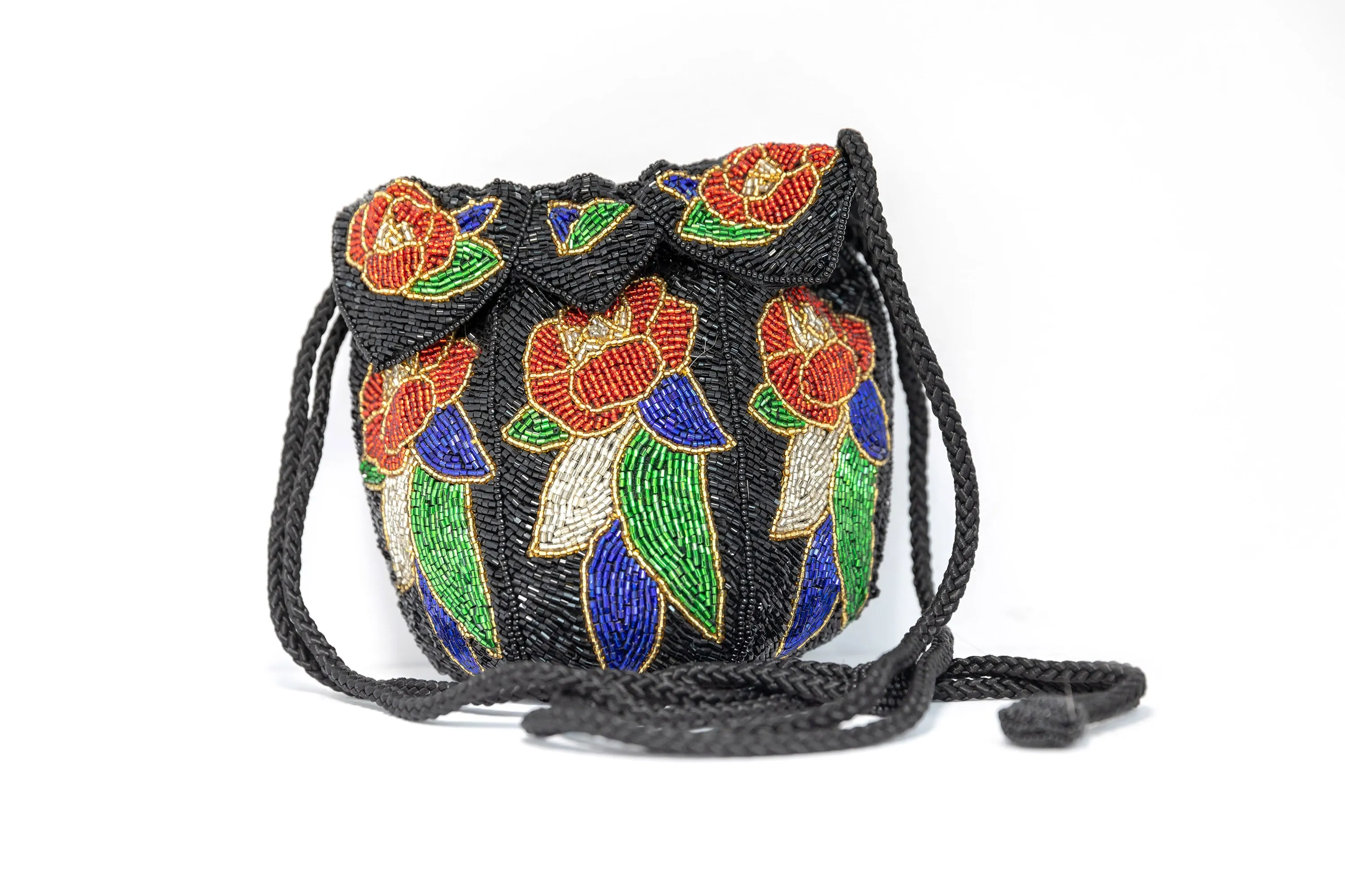 Floral Beaded Round Handbag