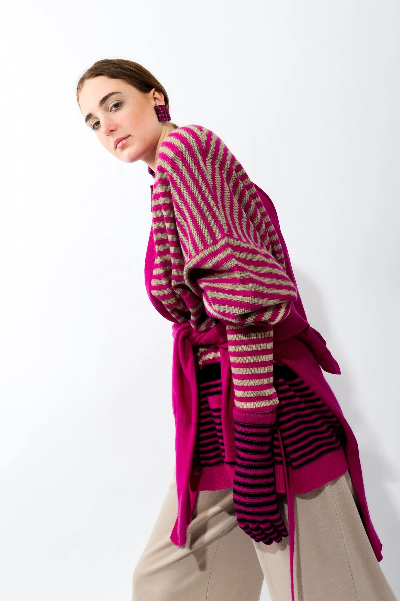 Fuchsia Stripe Boyfriend Cardigan