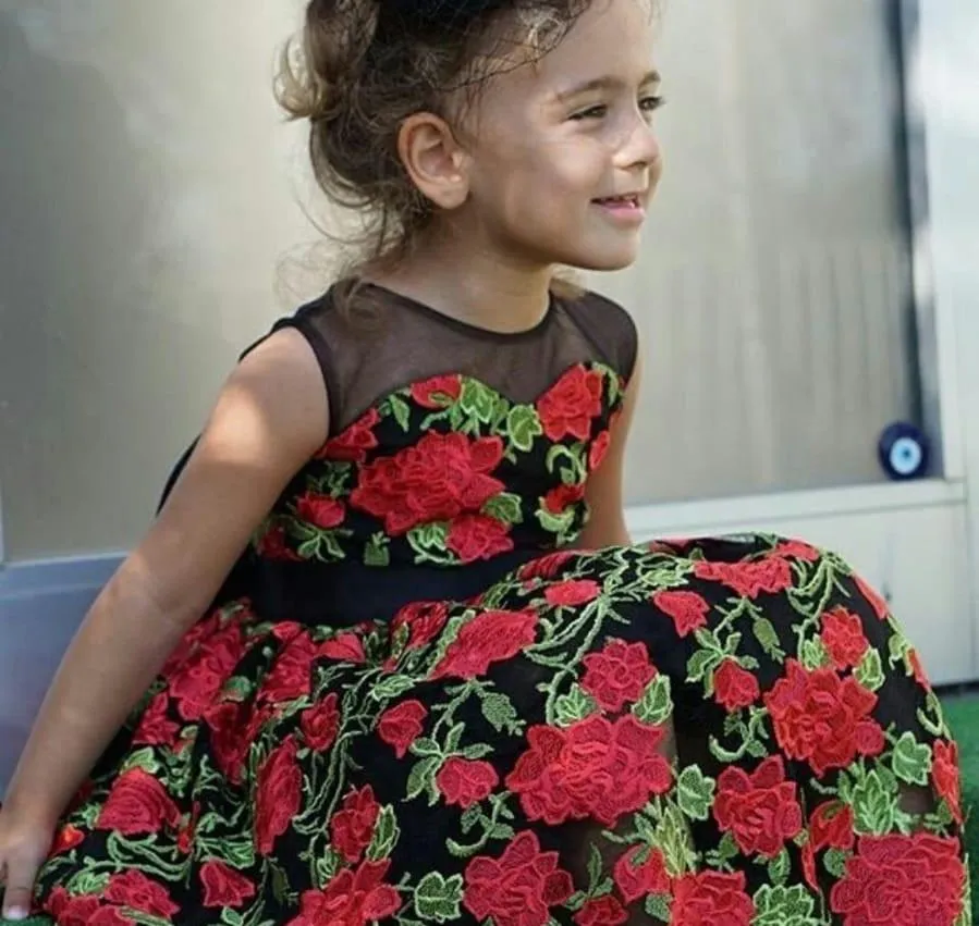 Full Color Rose Pattern Lace Embroidery Blue Fabric