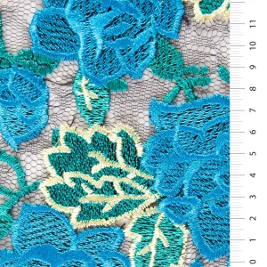 Full Color Rose Pattern Lace Embroidery Blue Fabric