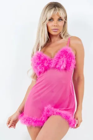 Fur Trimmed Mesh Babydoll