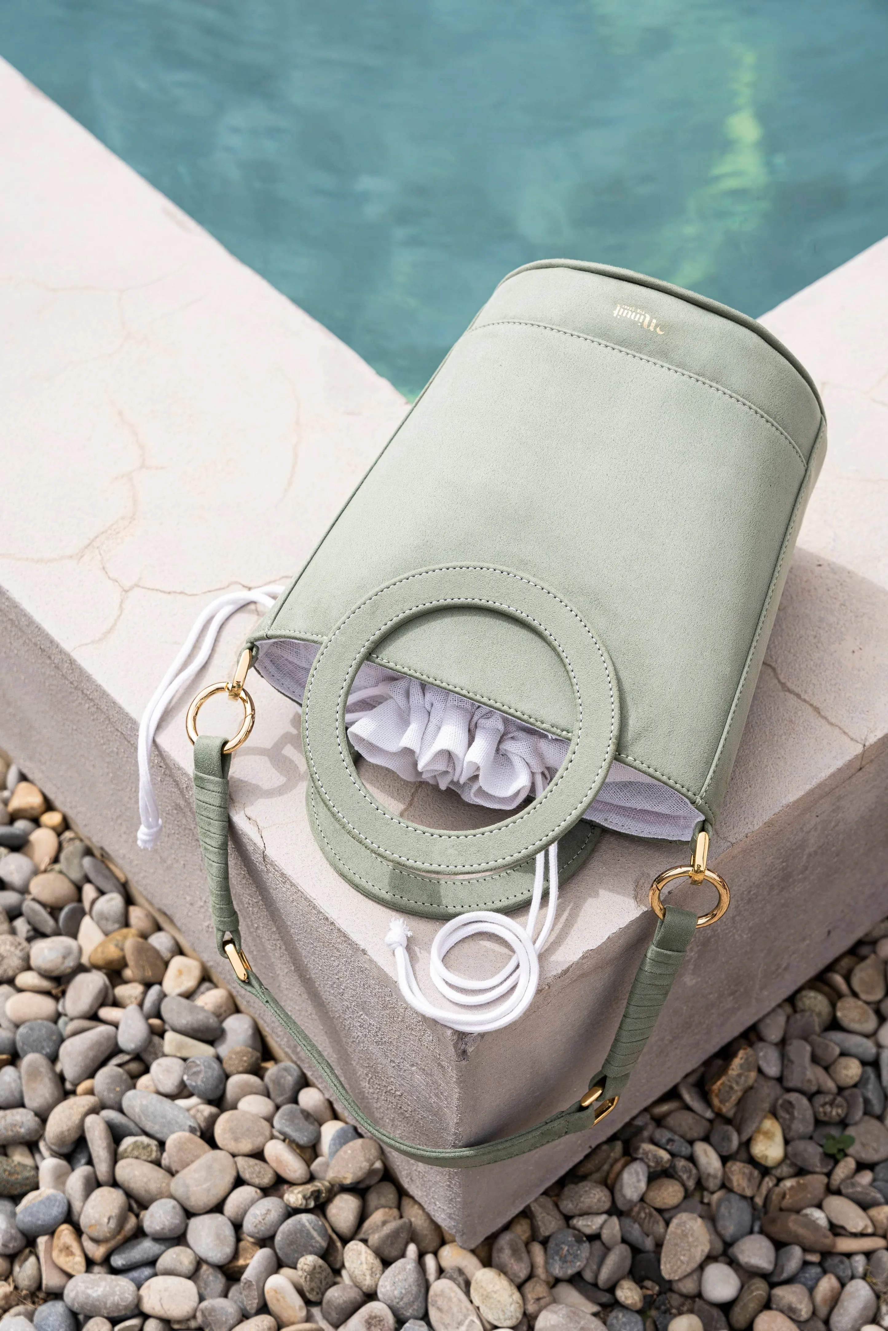 Gaia Round Handle Vegan Suede Handbag | Sage