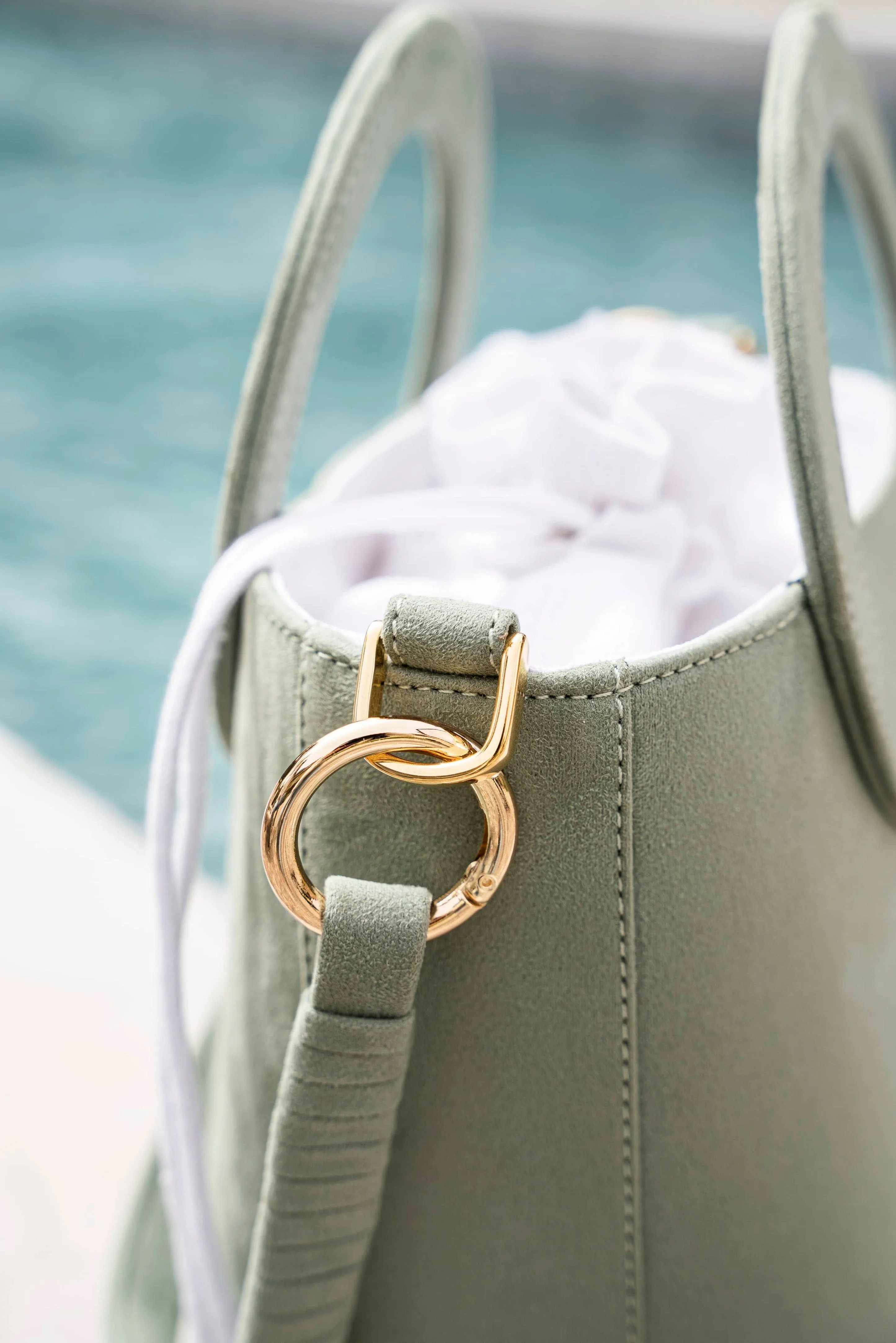 Gaia Round Handle Vegan Suede Handbag | Sage