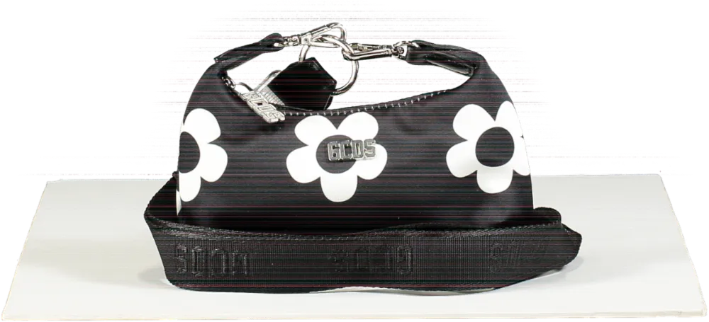 GCDS Black and White Daisy Banana mini neck bag