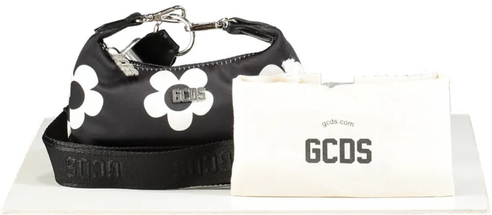 GCDS Black and White Daisy Banana mini neck bag