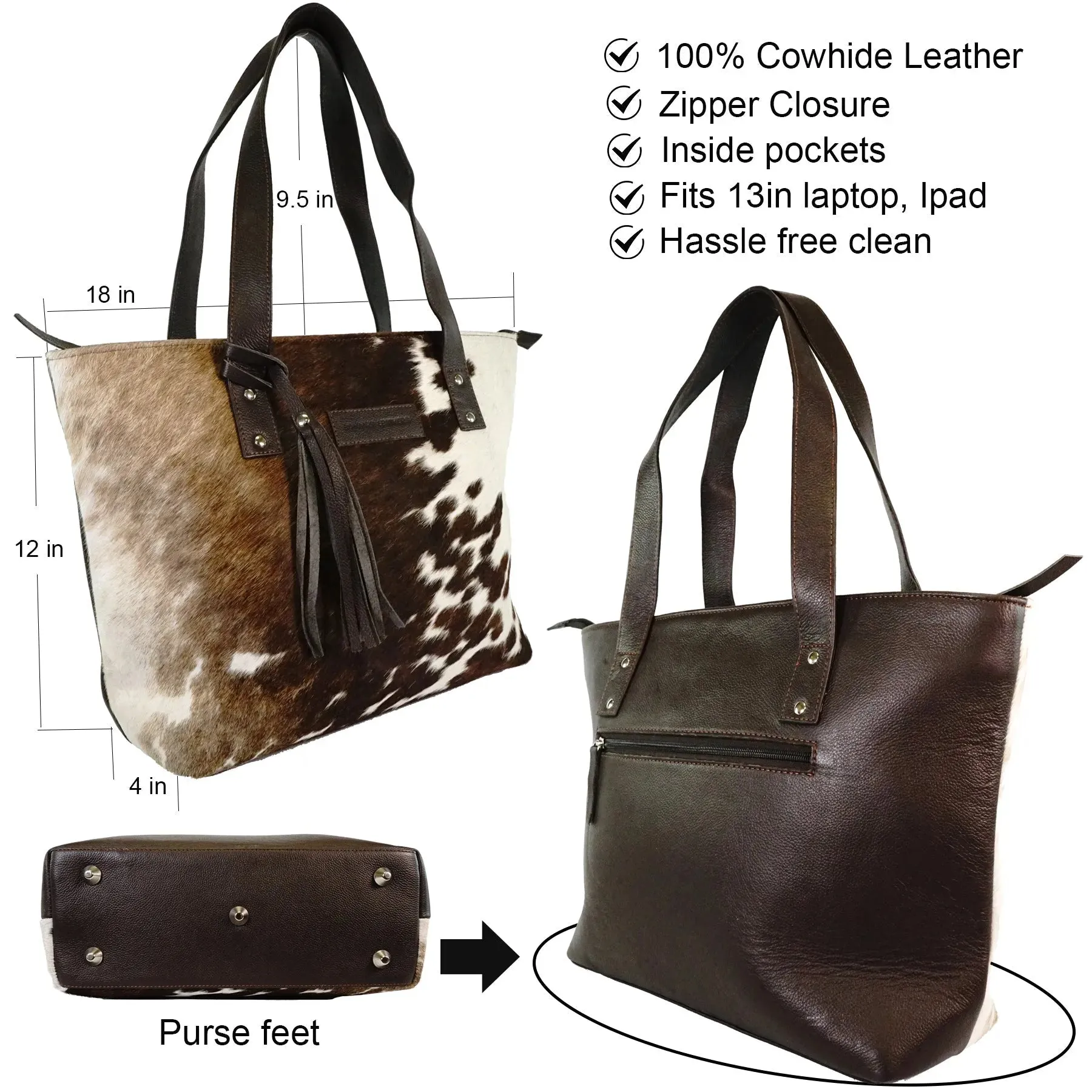 Genius leather hair on cowhide women's Tote bag