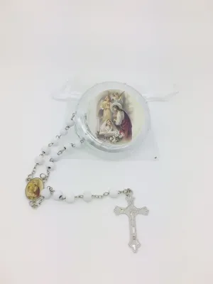 Girl First Communion Wood Rosary w/ Matching Box & Organza Bag