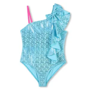 Girls Blue Dish Frill Swimming Costume
