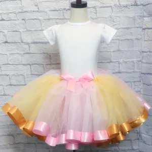 Gold & Light Pink Tutu / Gold & Light Pink Ribbon Trim w/ Pink Bow