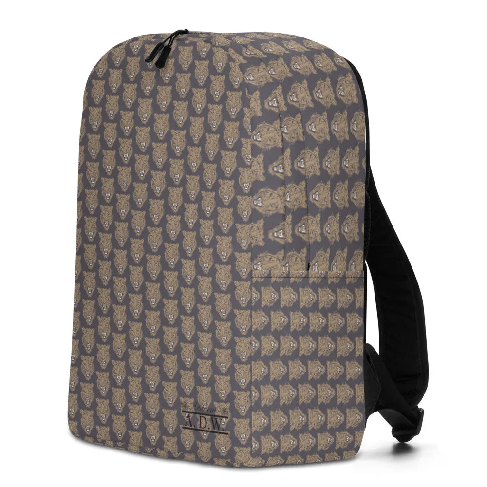 Gold Grey Tiger Face Print Minimalist Backpack