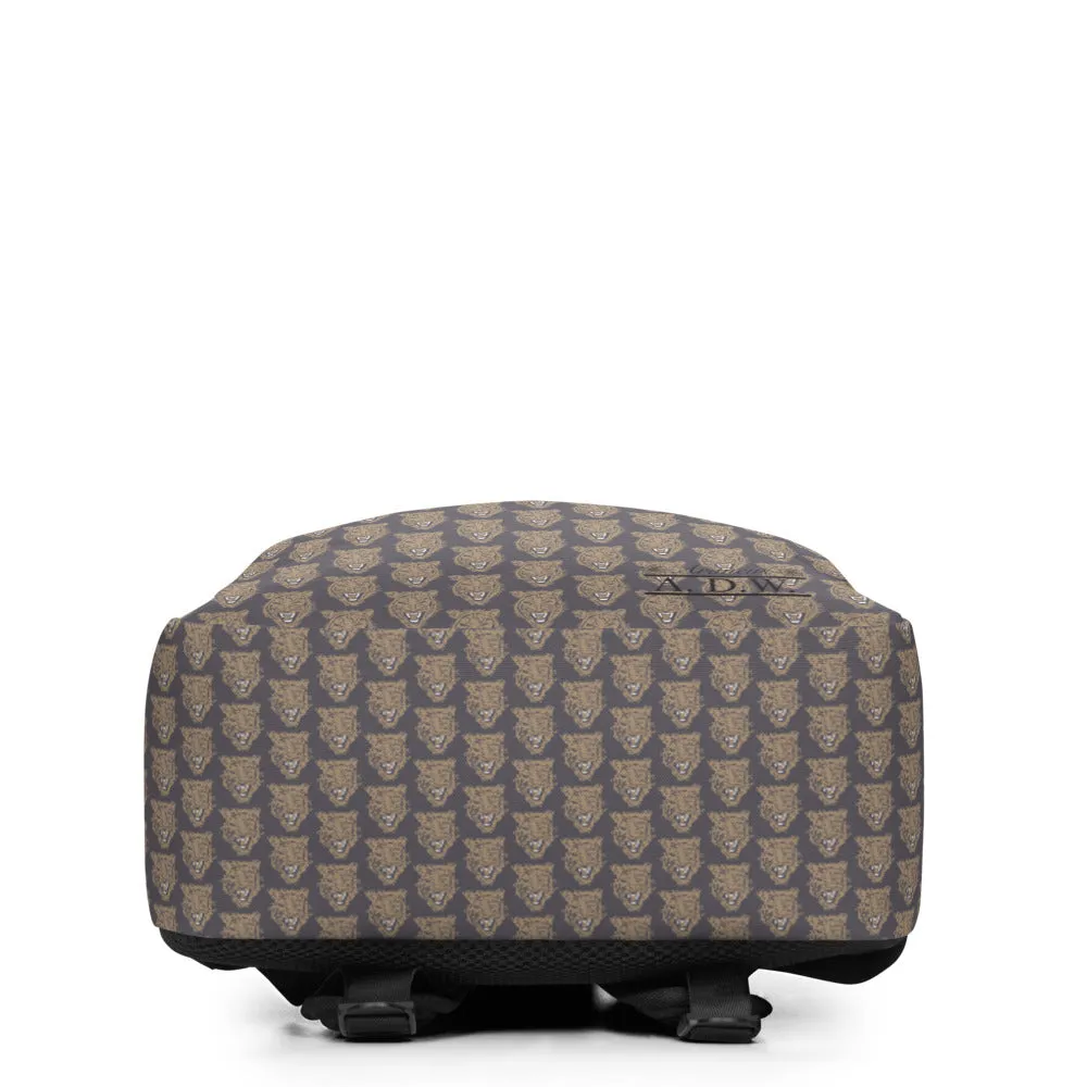 Gold Grey Tiger Face Print Minimalist Backpack