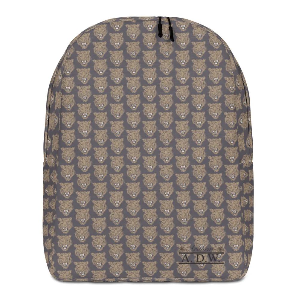 Gold Grey Tiger Face Print Minimalist Backpack
