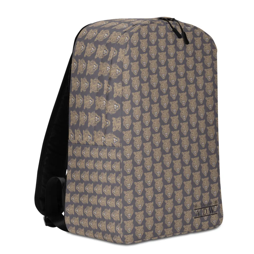 Gold Grey Tiger Face Print Minimalist Backpack