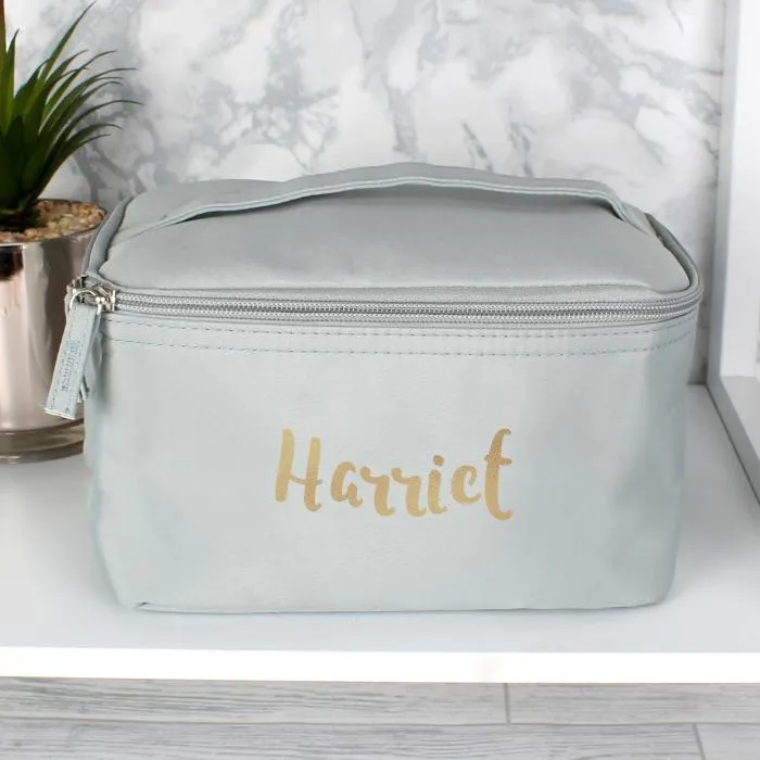 Gold Name Grey Personalised Make Up/Wash Bag