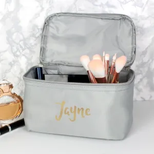 Gold Name Grey Personalised Make Up/Wash Bag