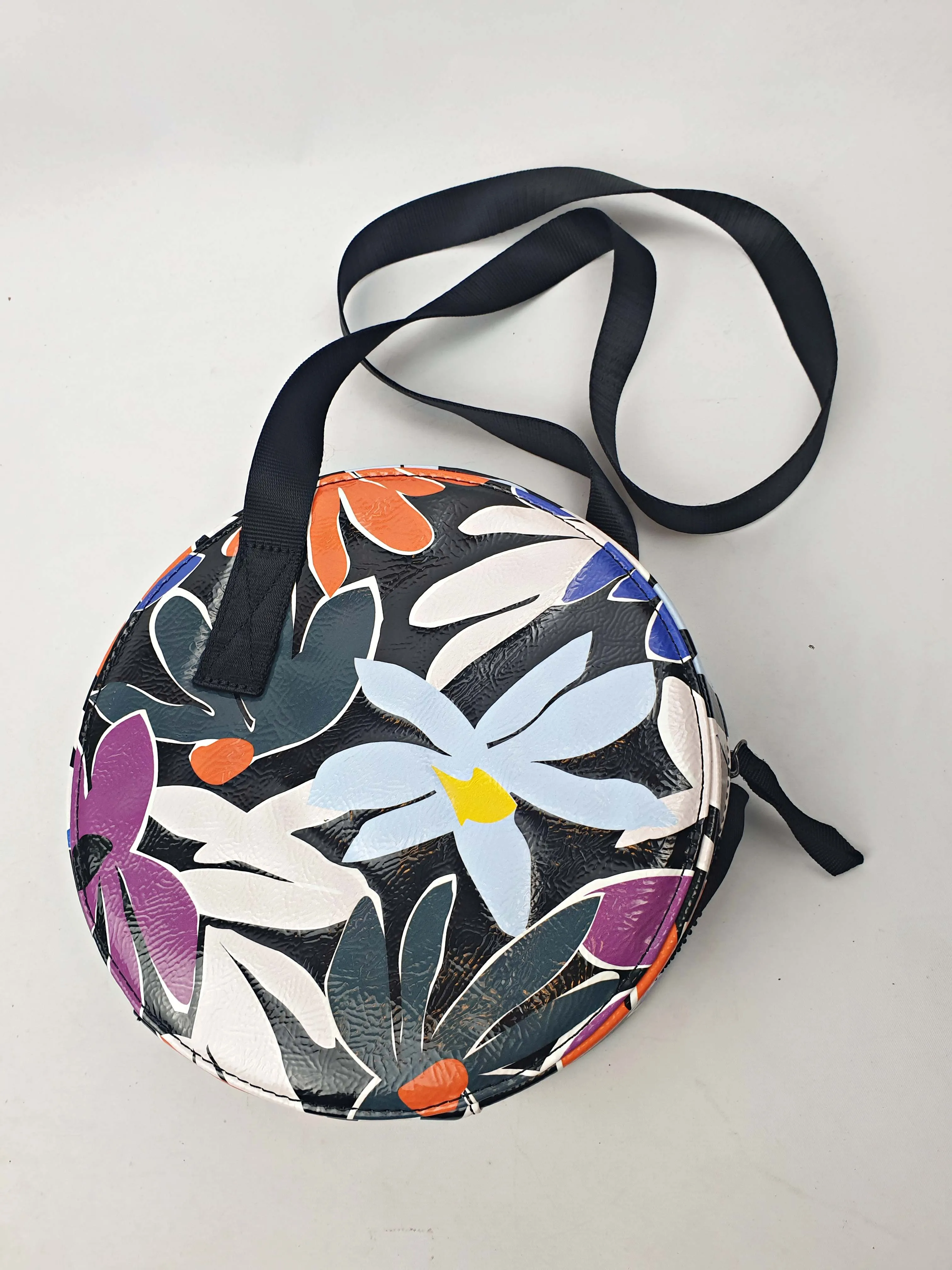 Gorman vibrant faux leather flower print round shaped bag