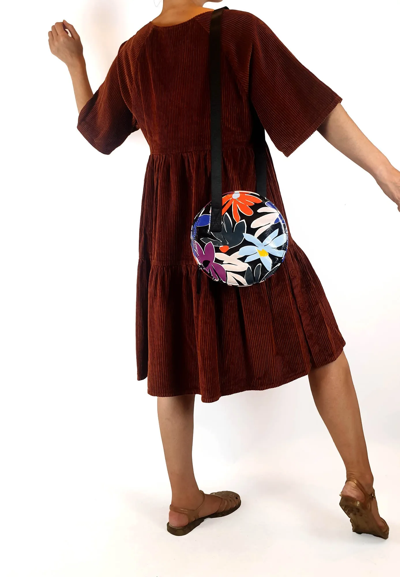 Gorman vibrant faux leather flower print round shaped bag
