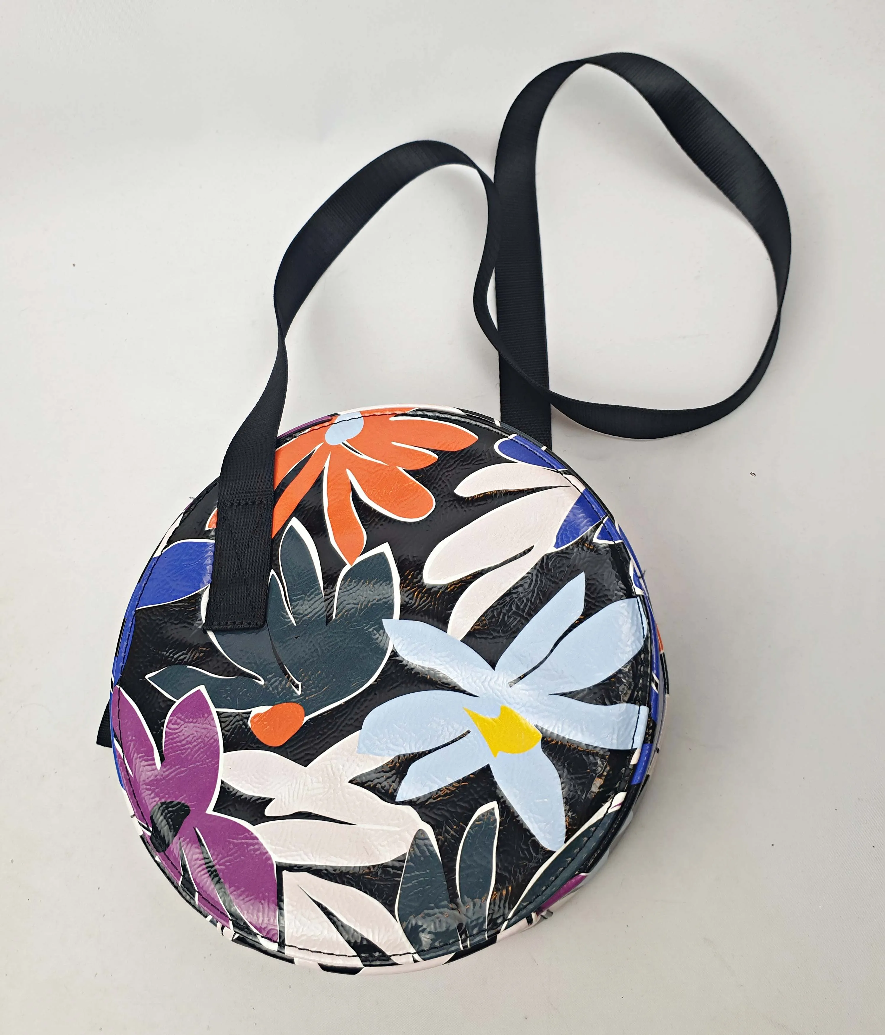 Gorman vibrant faux leather flower print round shaped bag
