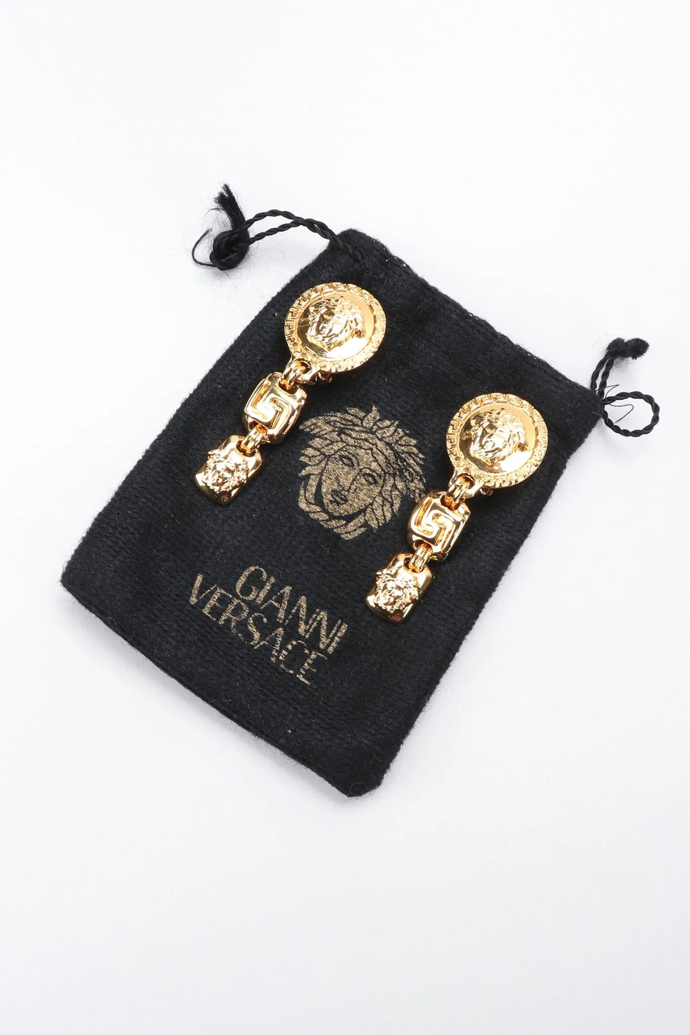 Greek Key Medusa Drop Earrings