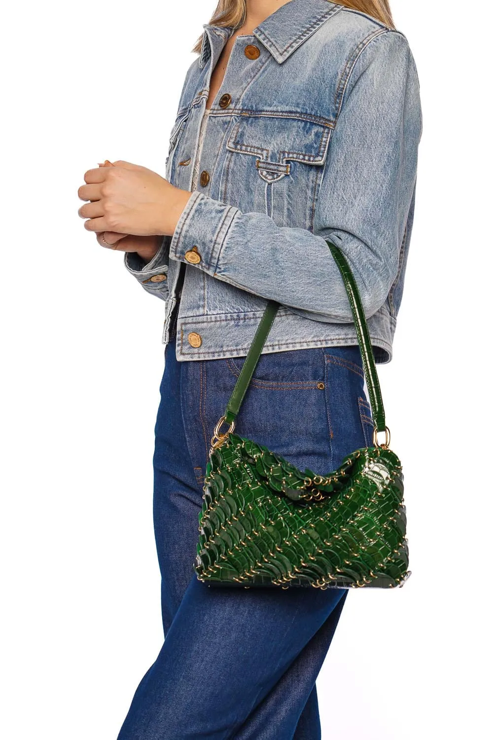 Green Leather Disc Shoulder Bag